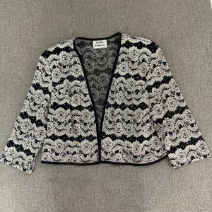Vintage kathy Roberts Lace Open Cardigan Black‎ Medium Shoulder Pads Sequin